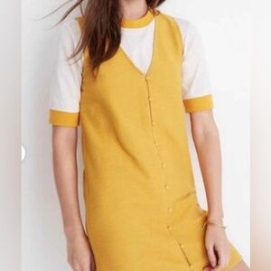 Women’s MADEWELL Texture & Thread Button Front Tank Dress Jumper Yellow Mini XS.